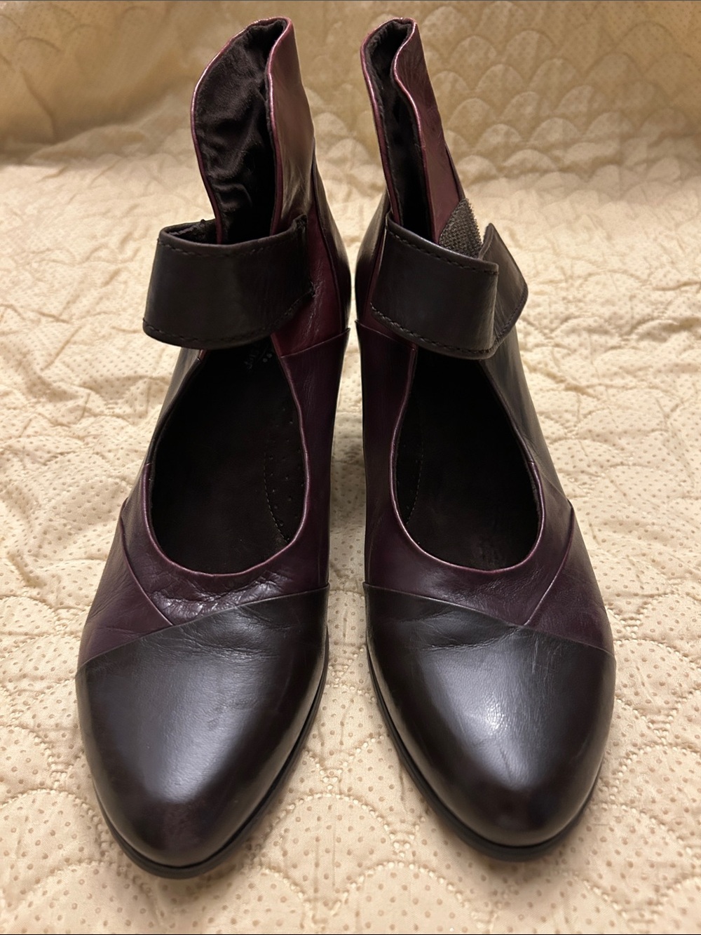 Spring Step Two-Tone Black and Plum Mary Jane Heels